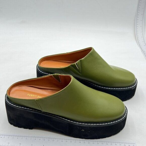 FSJ Women Casual Closed Toe Platform Mid Heel Slides Mules  Green - Picture 3 of 7